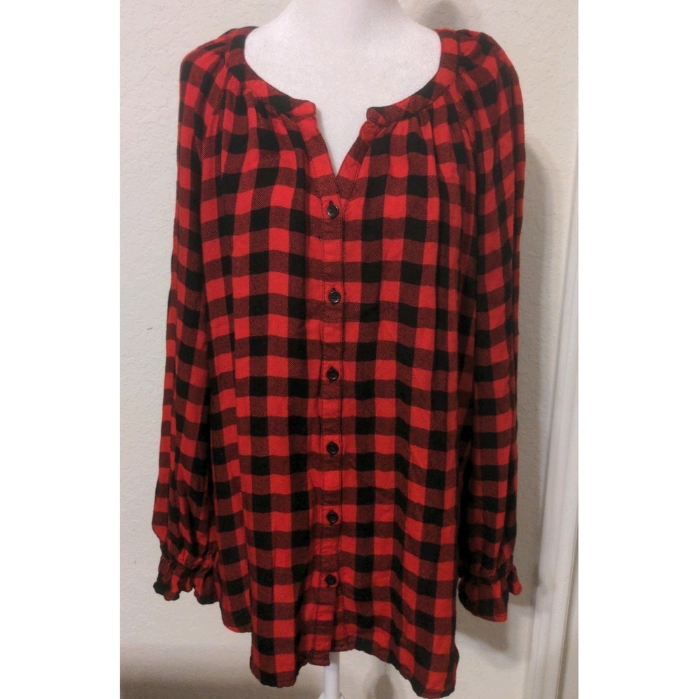 Beach Lunch Lounge Collection Women's Red & Black Plaid Long Sleeve Shirt Size L